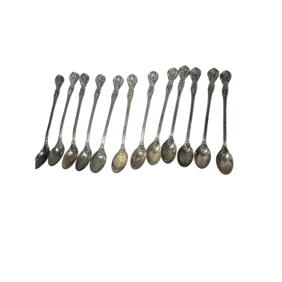 Vintage F.B. Rogers French Rose Iced Tea Spoons Silverplate Tarnished -Set Of 12 - Picture 7 of 8